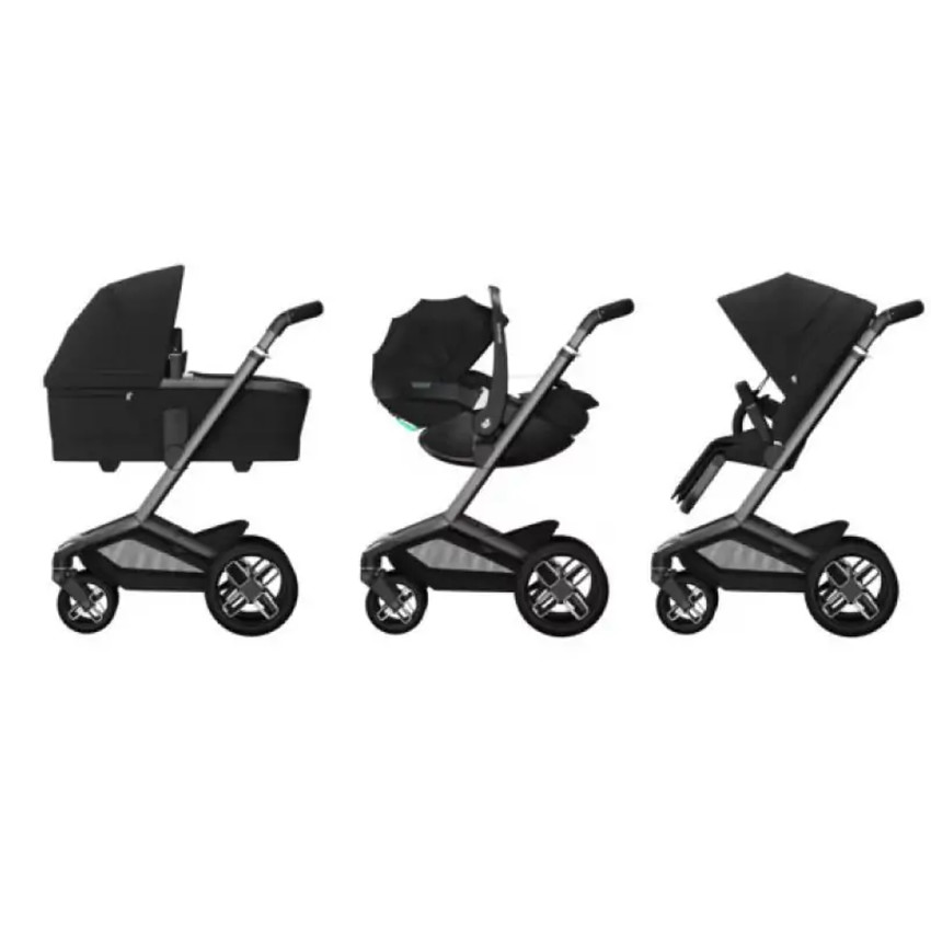 Kinderwagen Fame + Draagmand Twillic Black/ Frame Black Leather 