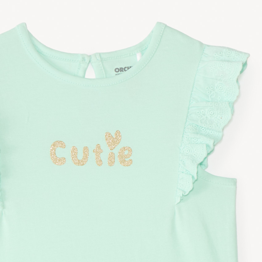 T-shirt manches courtes volanté print pailleté fantaisie pour bébé fille 