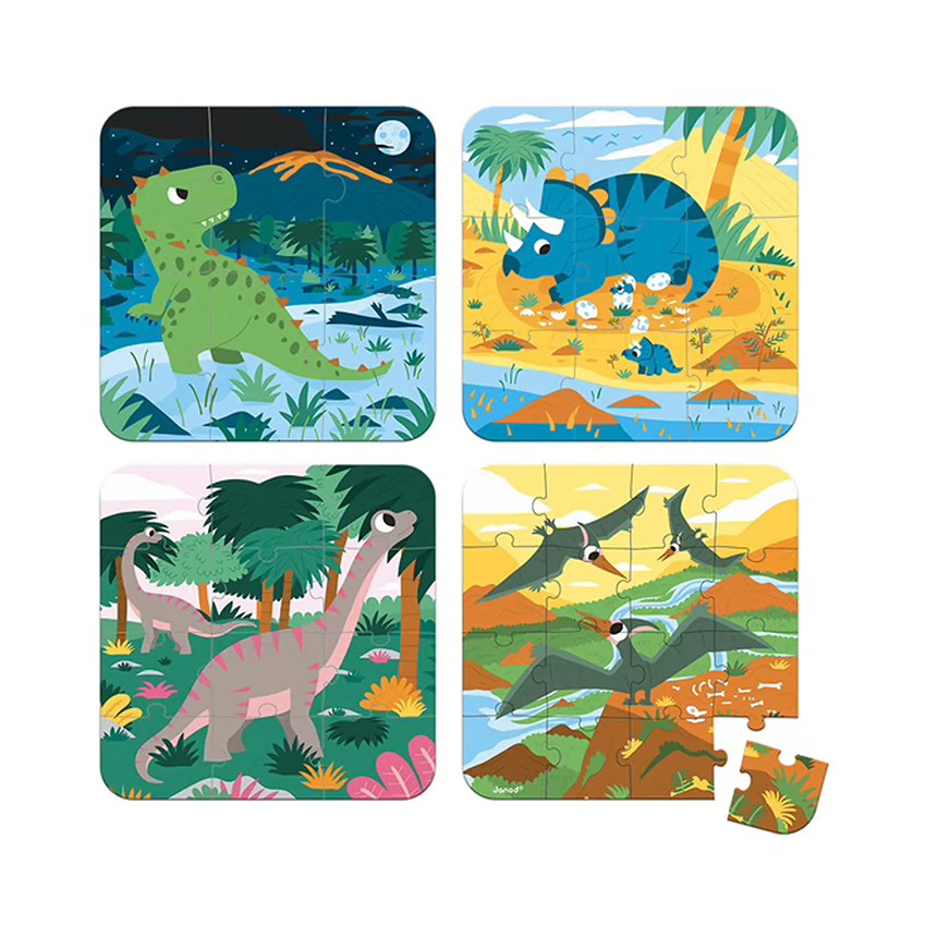 4 puzzles évolutifs dinosaures 6 à 16 pcs 