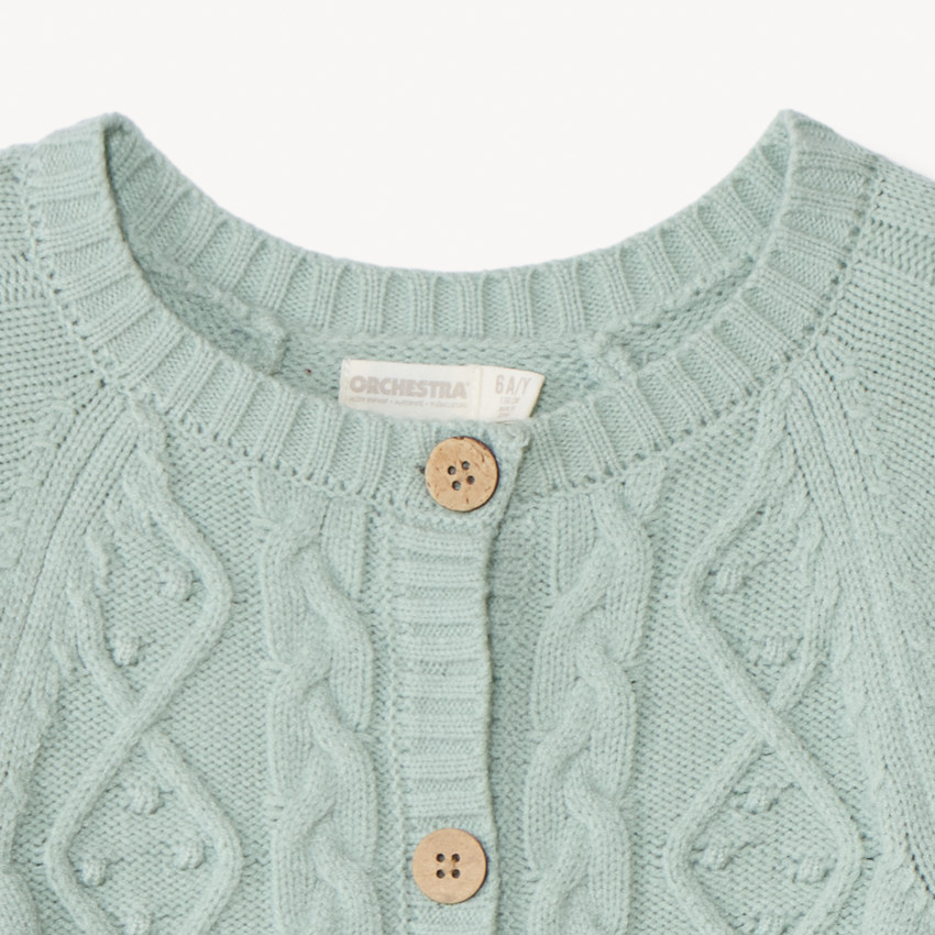 Vest in effen gebreid met fantasietorsade voor meisjes 