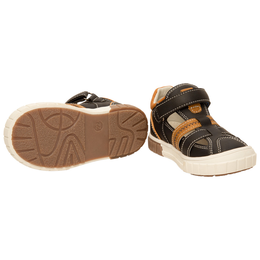 Sneakers met perforaties en leder effect met klittenband voor babyjongen 