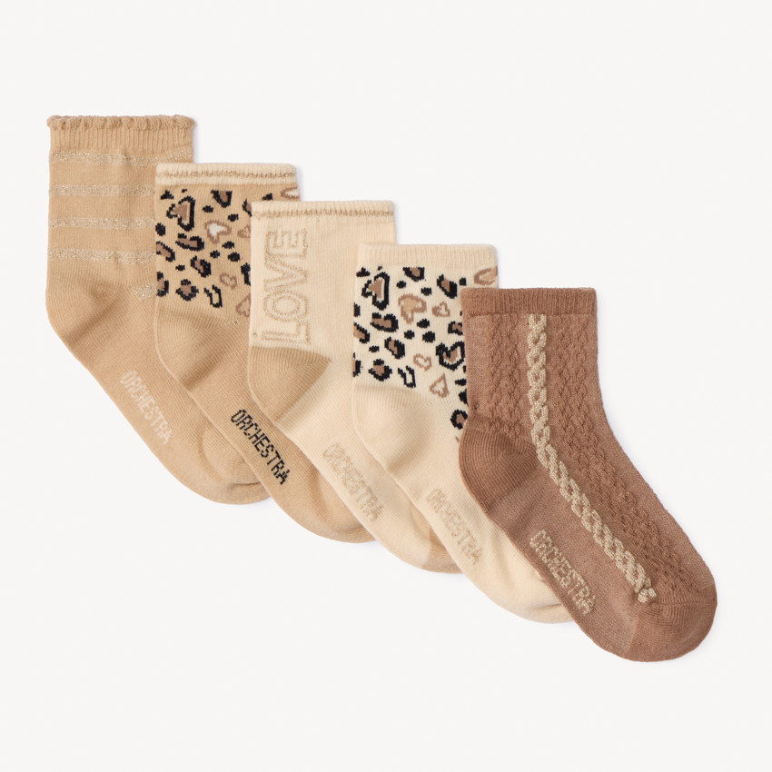 Set van 5 paar gewone sokken met luipaardprint en fantasierijke jacquardmotieven 