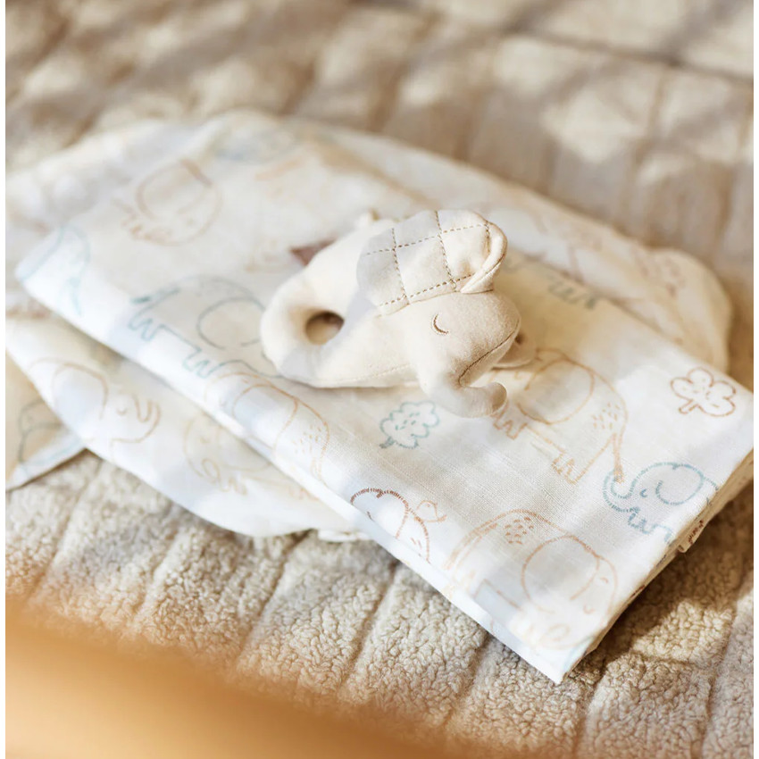 Lange Tetra gaze de coton Large - 115x115 cm - Elephant Tales - 2 pcs 