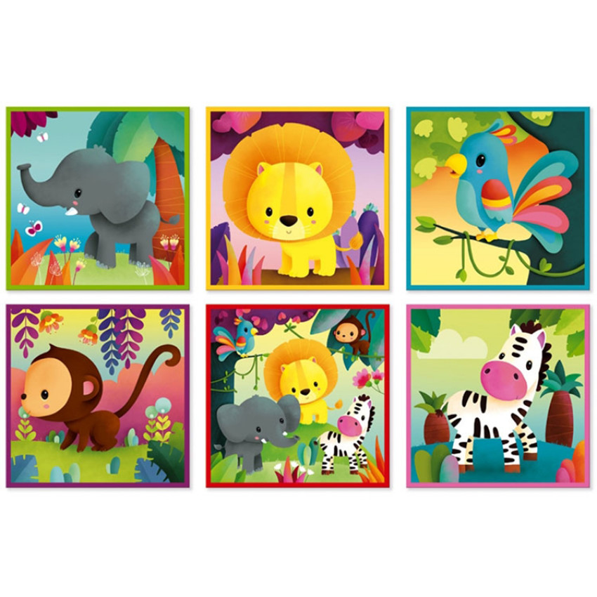 Puzzle 9 cubes animaux de la jungle 
