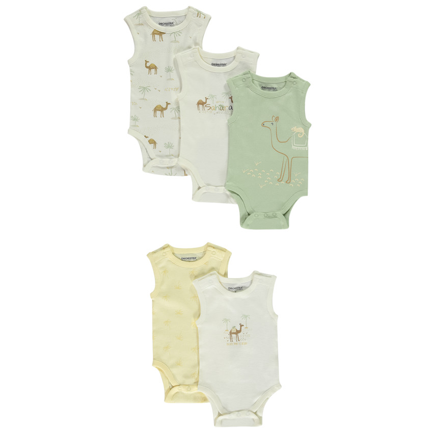 Set van 5 bodies zonder mouwen met dromedarispatronen voor baby jongen 