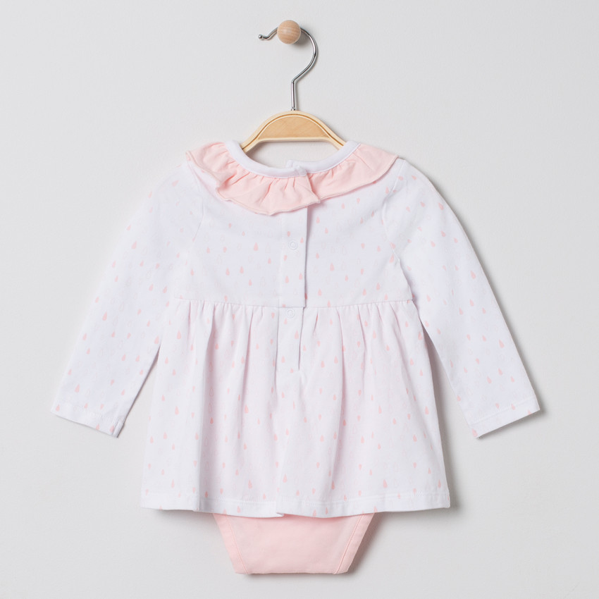 Robe body manches longues en coton bio avec col volanté 