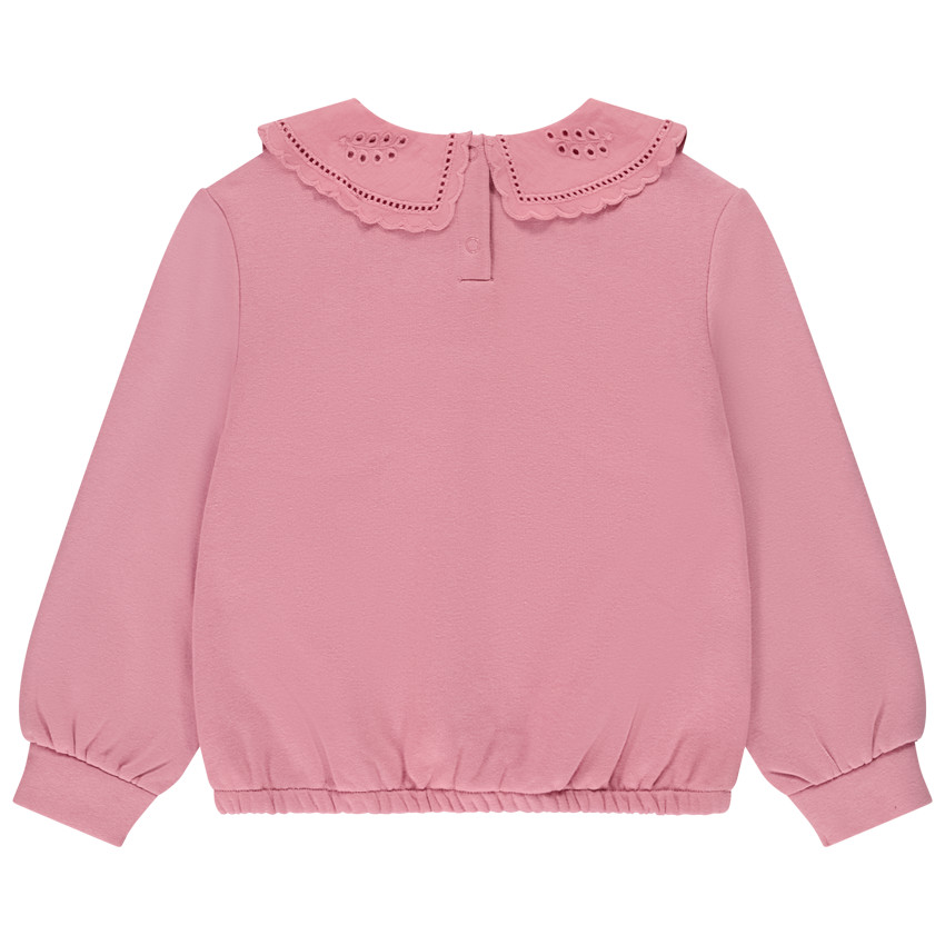 Meisjes sweatshirt met claudinekraag in Engels borduursel 