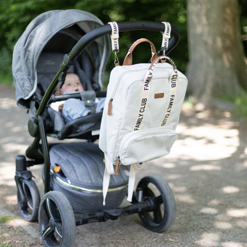 Sac à dos signature + pochette + matelas à langer Family Club écru 