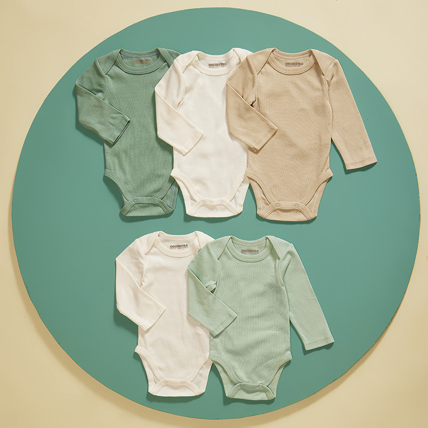 Set van 5 lange mouwen effen rompertjes voor baby