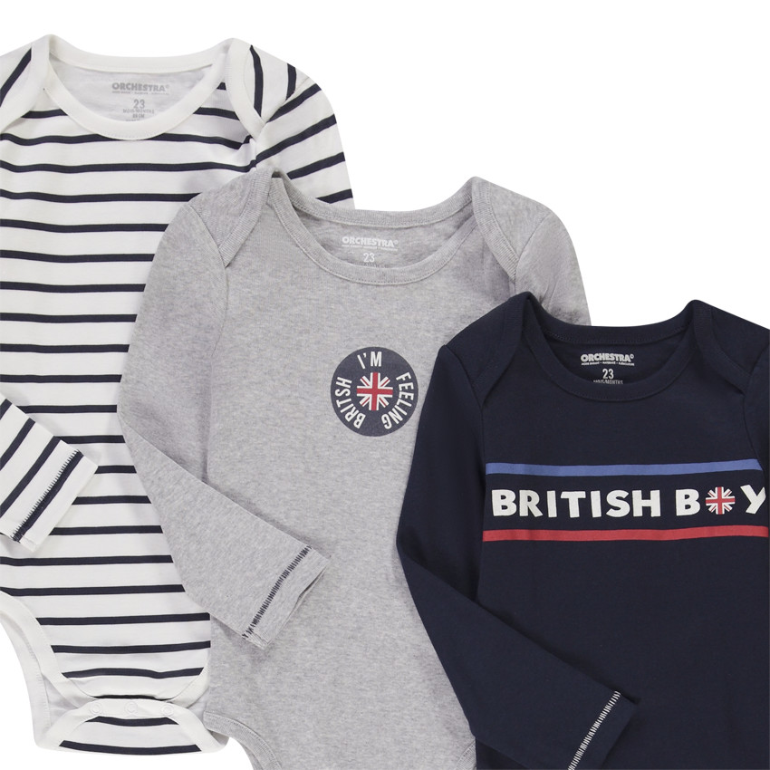 Set van 5 lange mouwen bodies met British motieven voor babyjongen 