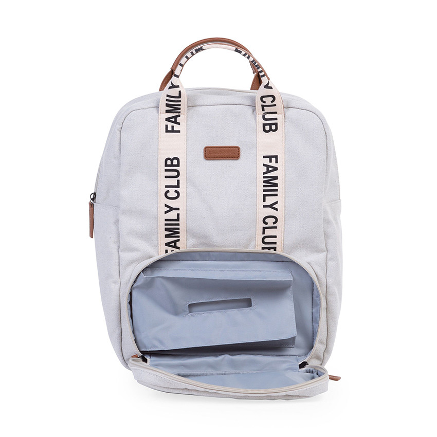 Sac à dos signature + pochette + matelas à langer Family Club écru 