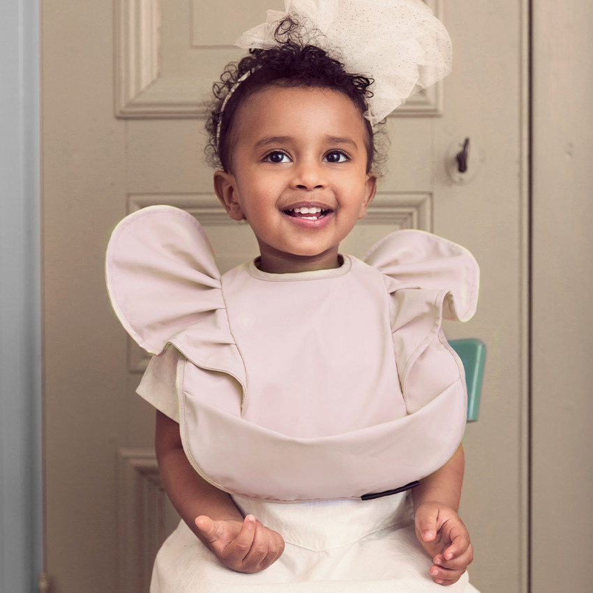 Bavoir à poche Épaulettes volantées powder pink 