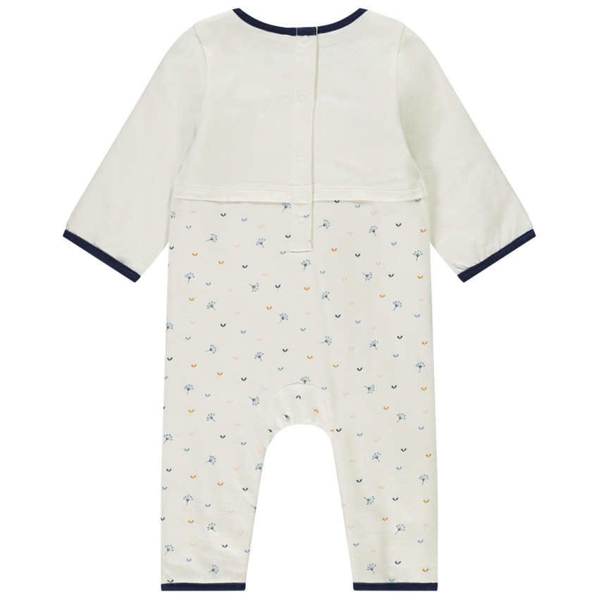 Combinaison longue en velours et jersey ouatiné imprimé fleuri et broderie pour bébé fille 