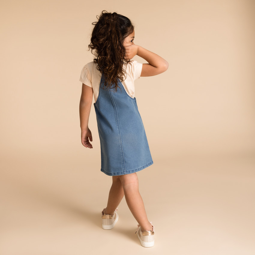 Overgooier jurk in denim met zakken voor meisjes 