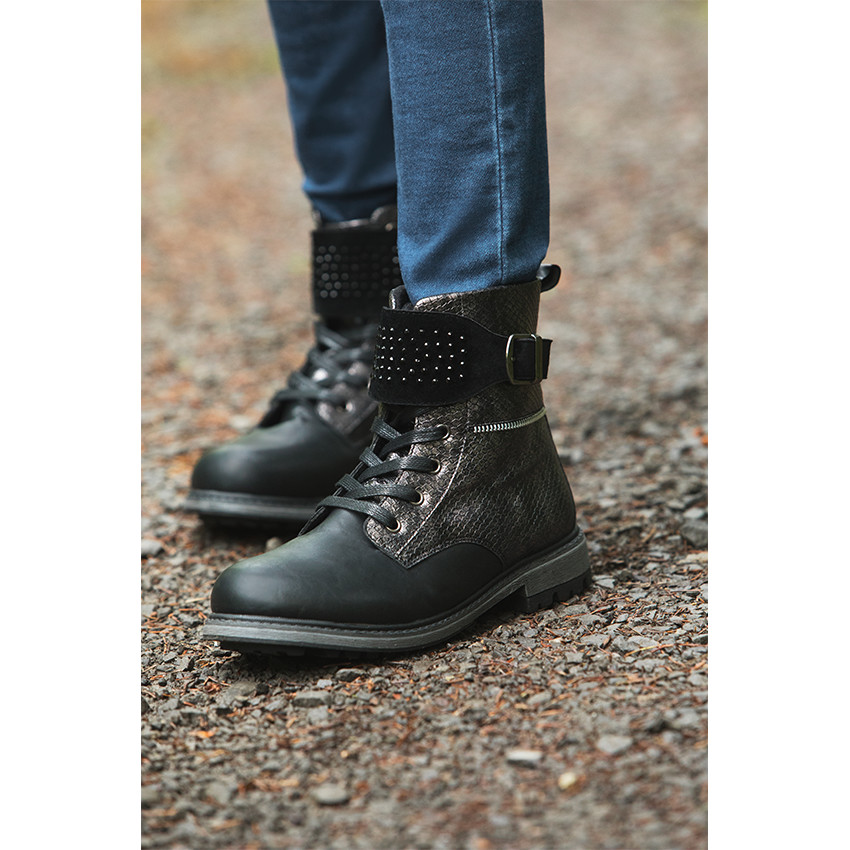 Boots noirs effet croco avec strass fantaisie 