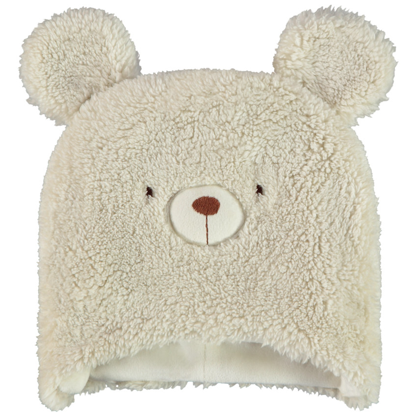 Muts met speelse beer in sherpa voor baby