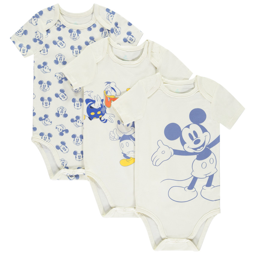 Lot de 3 bodies manches courtes Disney Mickey pour bébé garçon (ouvertures différentes selon l'âge) 