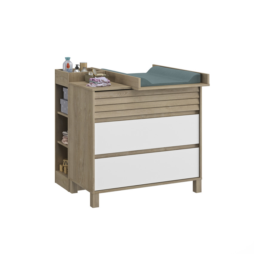 Commode 3 tiroirs en chêne blond et blanc Achille  