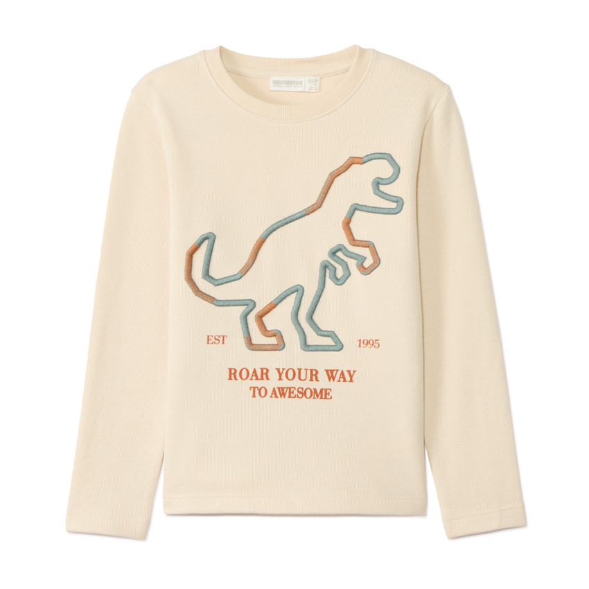 T-shirt met lange mouwen en grote dinosaurusborduur voor jongens 
