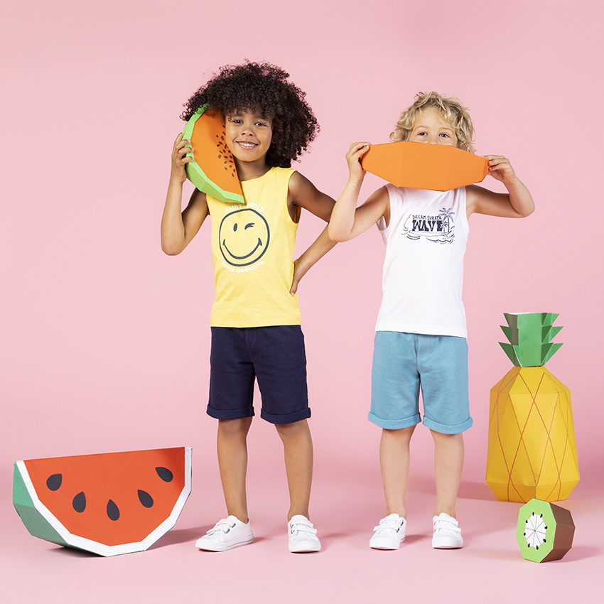 Effen geel topje met SmileyWorld-print 