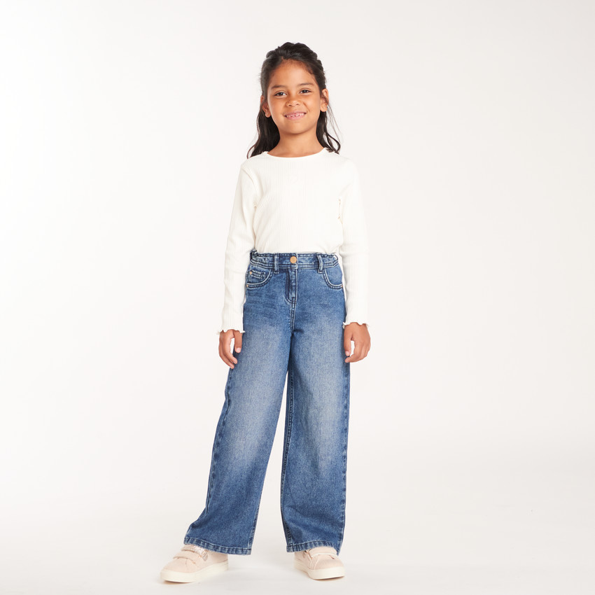 Wijde jeans in blauw stone meisjes 