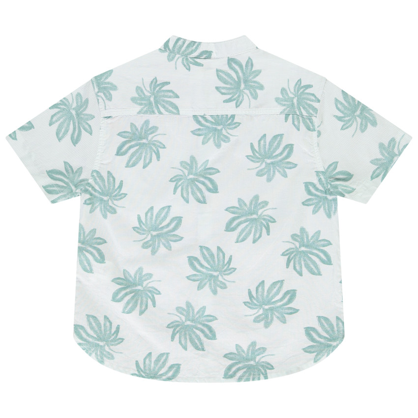 Korte mouwen chemise met mao-kraag en bladerenprint jongens 