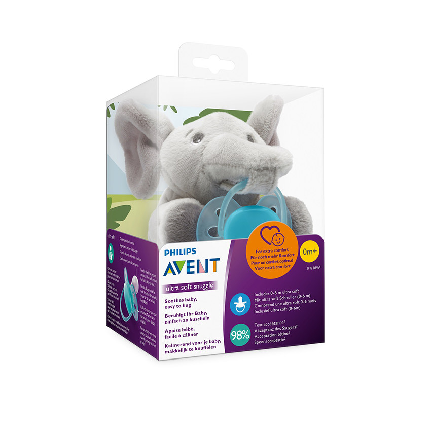 Attache-sucette peluche + Sucette Ultra Soft 0-6m - Elephant 