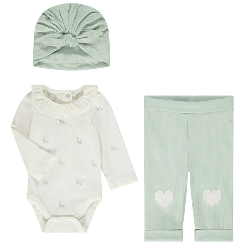 Ensemble 3 pièces avec turban côtelé pour bébé fille 