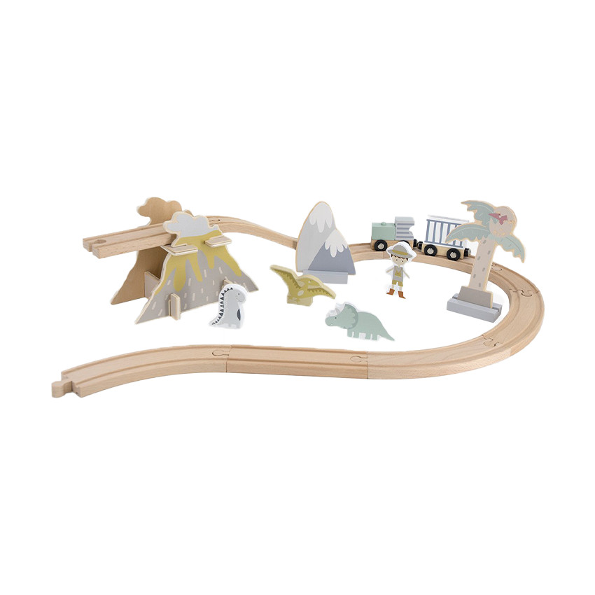 Set d'extension pour train en bois Dinosaures 16 pièces 