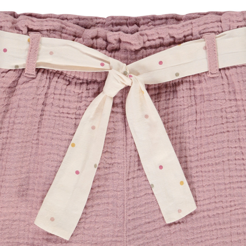 Pantalon en double gaze de coton avec ceinture à nouer pour bébé fille 