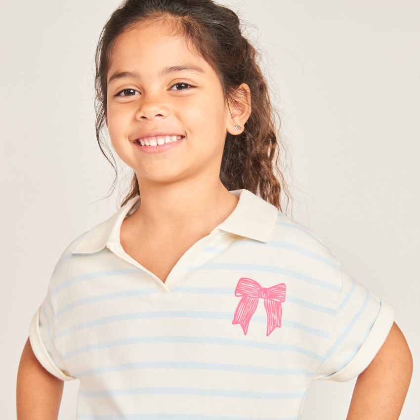 Polo jurk met uitlopende kraag en strepen voor meisjes 