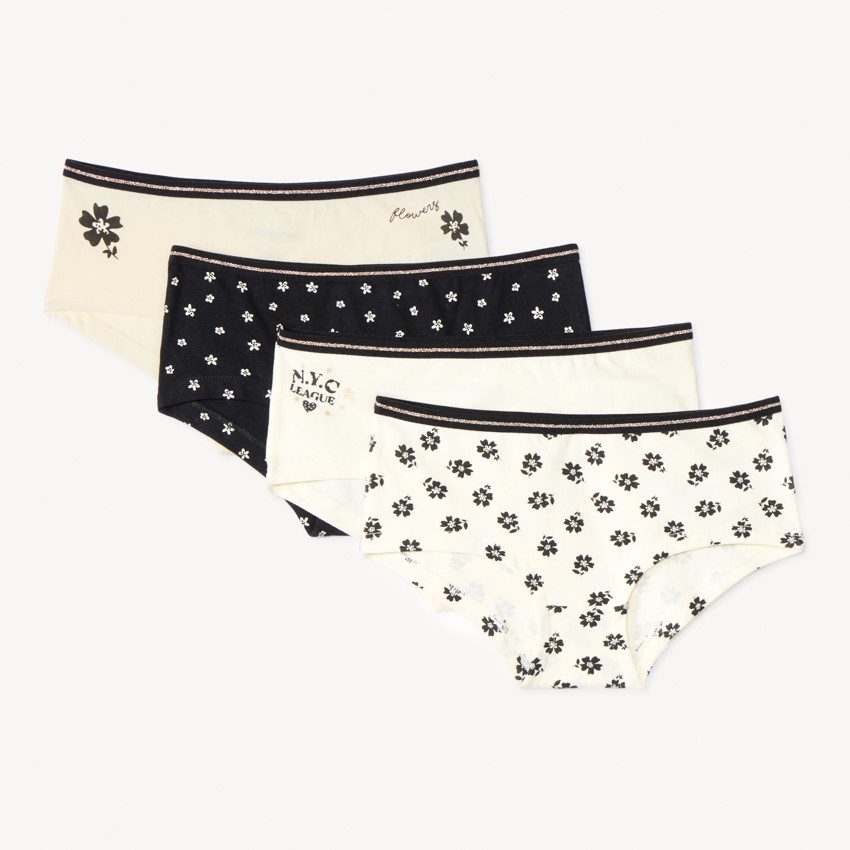 Set van 4 fantasie shorties voor meisjes in jersey met elastische taille en gouden lurexbiesjes 
