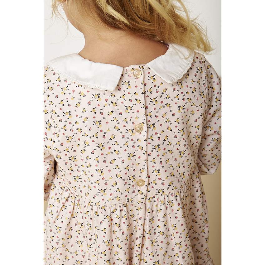 Robe à manches longues avec col claudine et imprimé fleuri pour bébé fille 