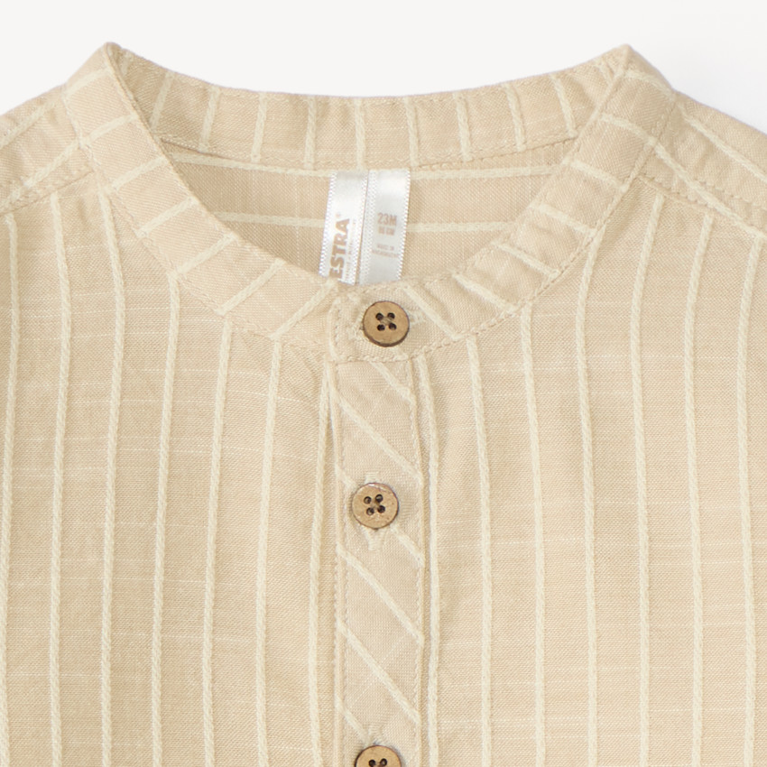 Langarmige mao-kraag jongensbabyblouse van gestreepte stof 
