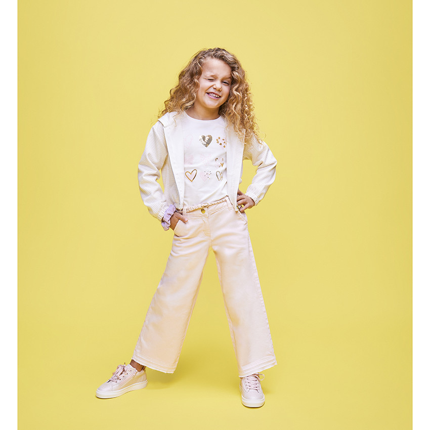 Pantalon large en denim avec ceinture effet tressé pour fille 