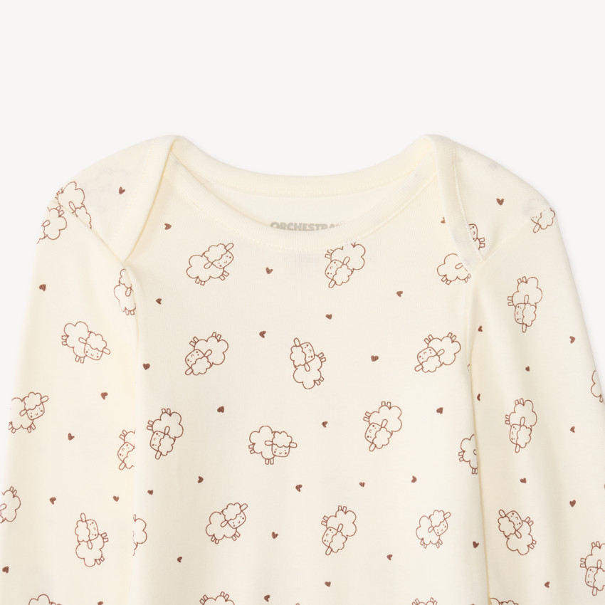 Lot de 3 bodies manches longues bébé à motifs moutons (finitions différentes selon l’âge) 