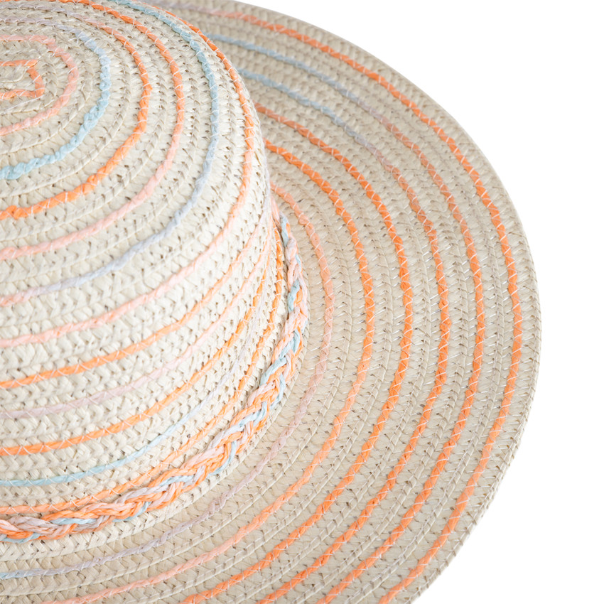 Hoed van gevlochten stro met kleurrijke liserés voor meisjes 