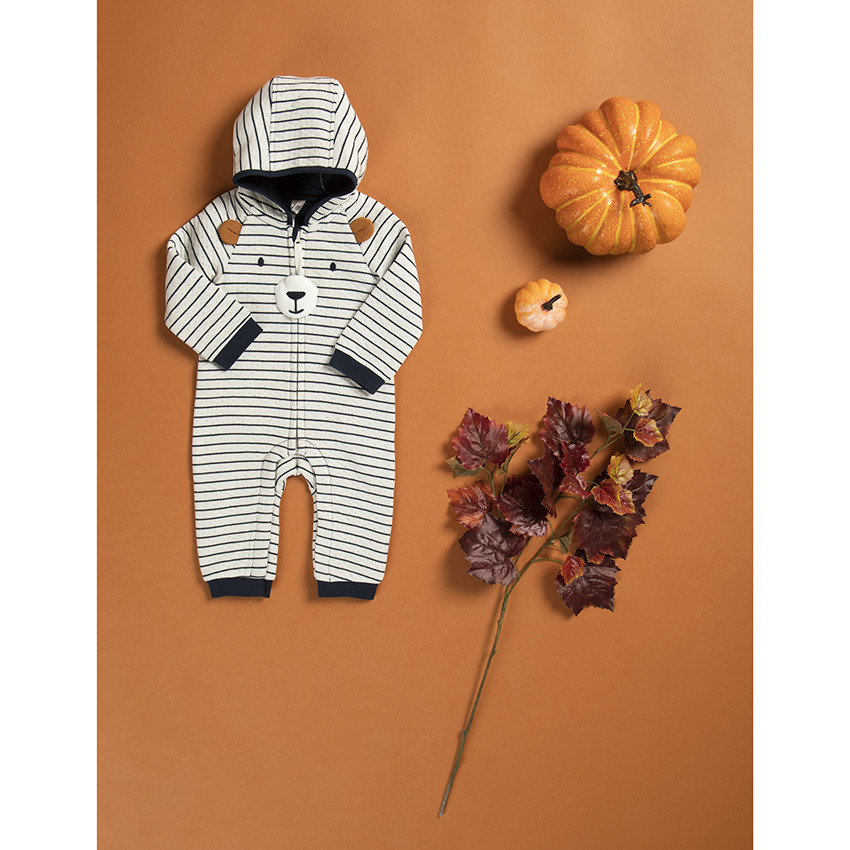 Combinaison longue en double jersey à rayures visuel ours pour bébé garçon 