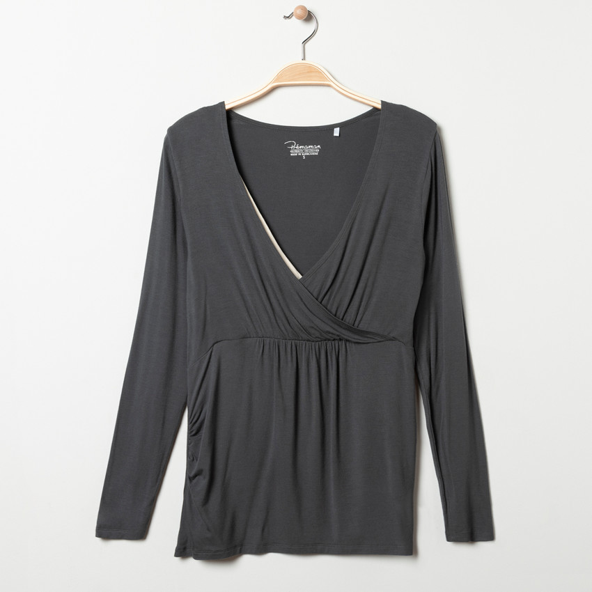 T-shirt manches longues de grossesse et d'allaitement gris 