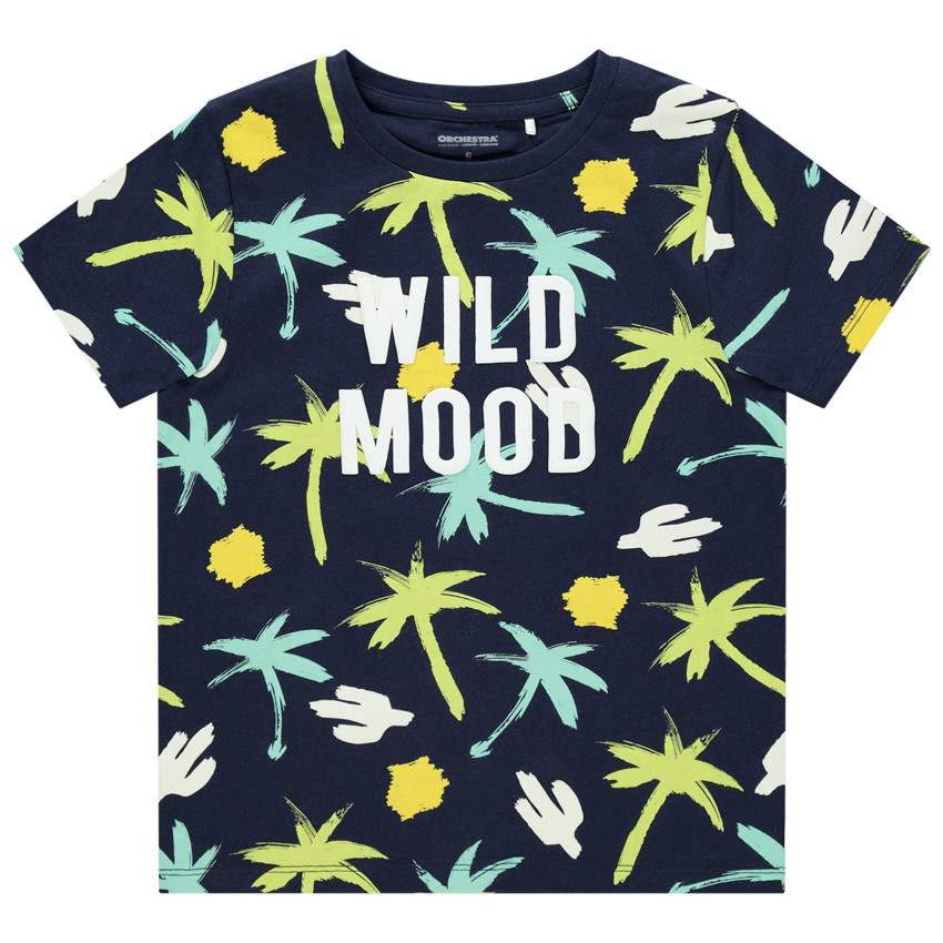 Kinder-T-shirt met korte mouwen van biokatoen voor jongens met palmboomprint 