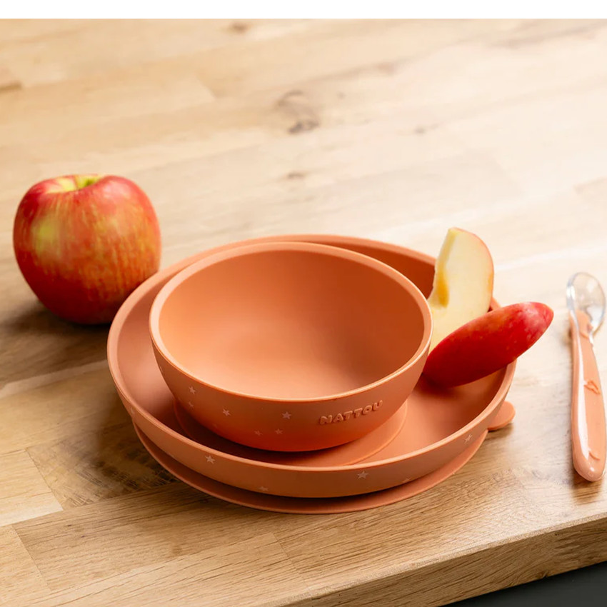 Set Repas enfant - Silicone - Terracotta/étoiles - 3 pcs 