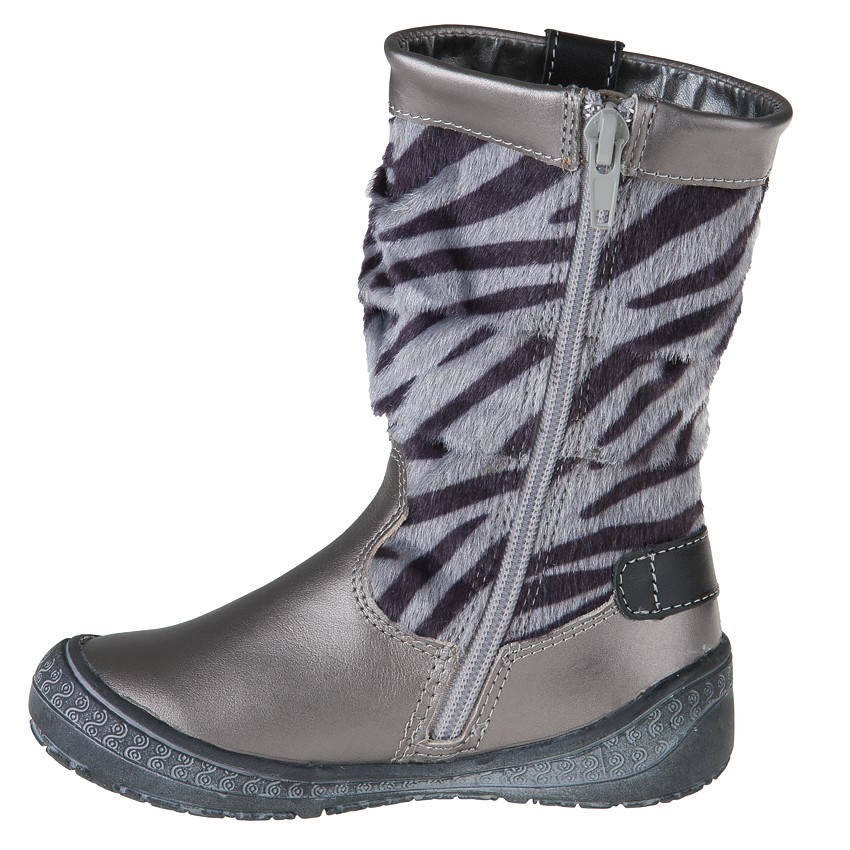 Bottes argentées en cuir et tige zébrée  