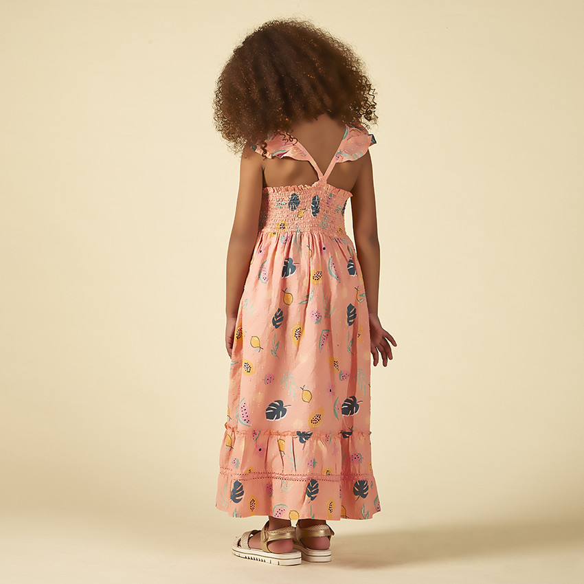 Robe longue avec bretelles volantée et imprimée pour fille 