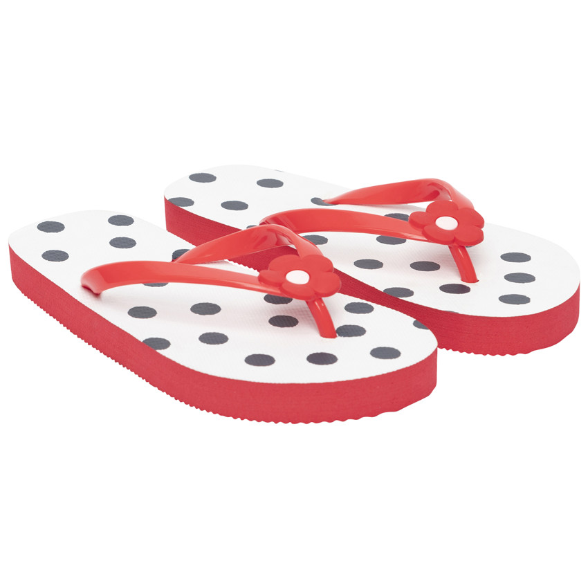 Tongs imprimé pois à badge fleur pour fille avec lanière selon l'âge 