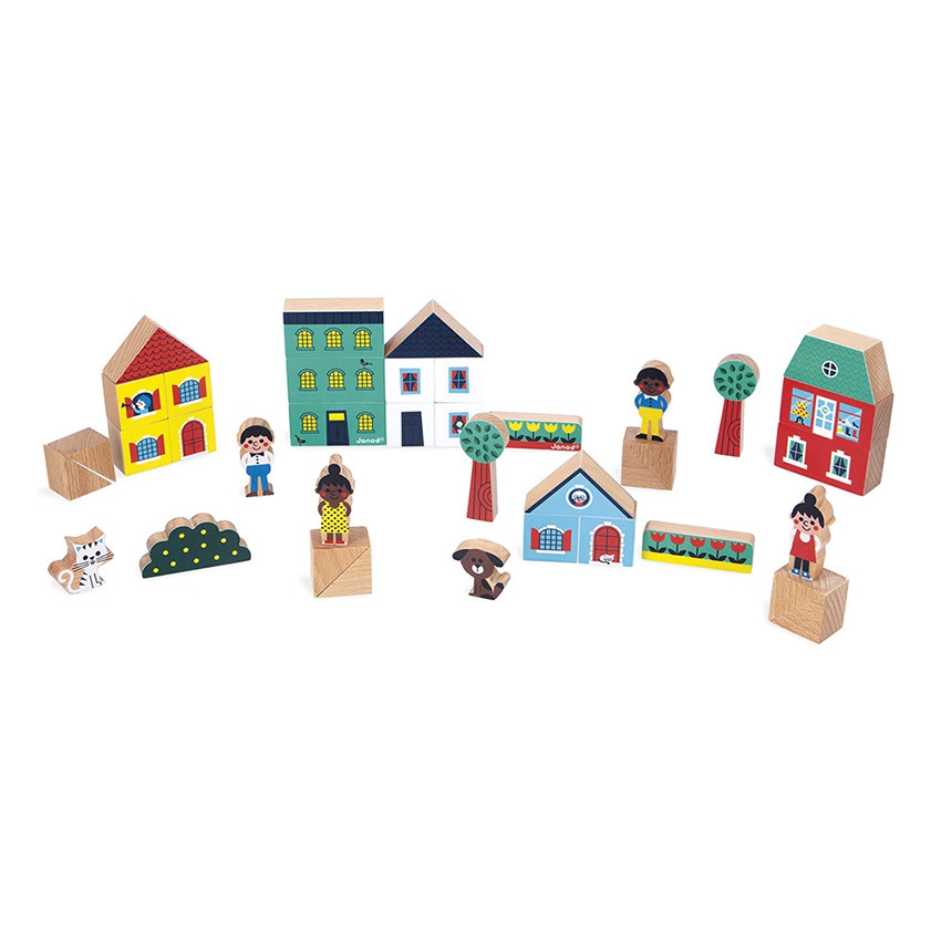 Set van 36 Houten Blokken City Cross Roads 