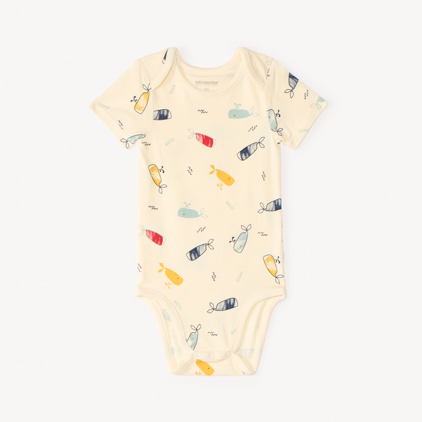 Set van 7 korte mouw rompertjes met maritieme prints voor babyjongens, met verschillende openingen afhankelijk van de leeftijd. 