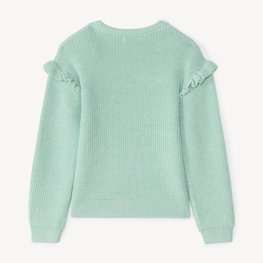 Pull en tricot perlé uni brodé cœur pour fille 
