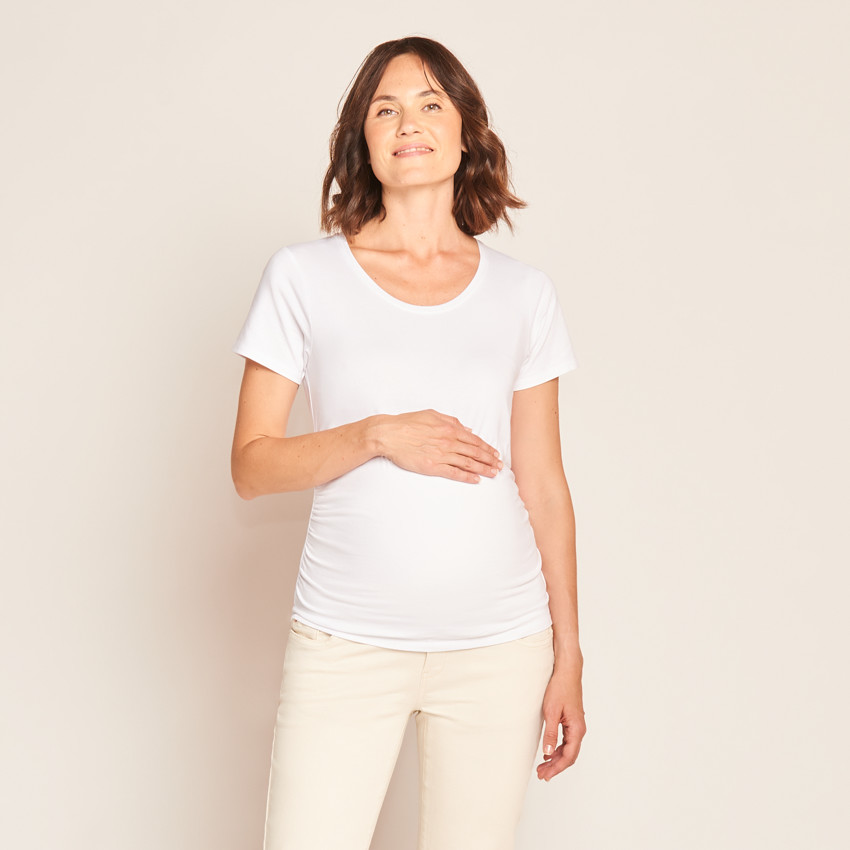 T-shirt voor zwangerschap met korte mouwen effen 
