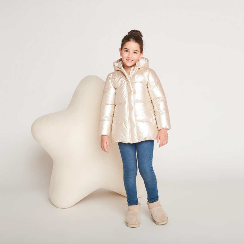 Donsjas met iriserende stof en sherpa voering voor meisjes 