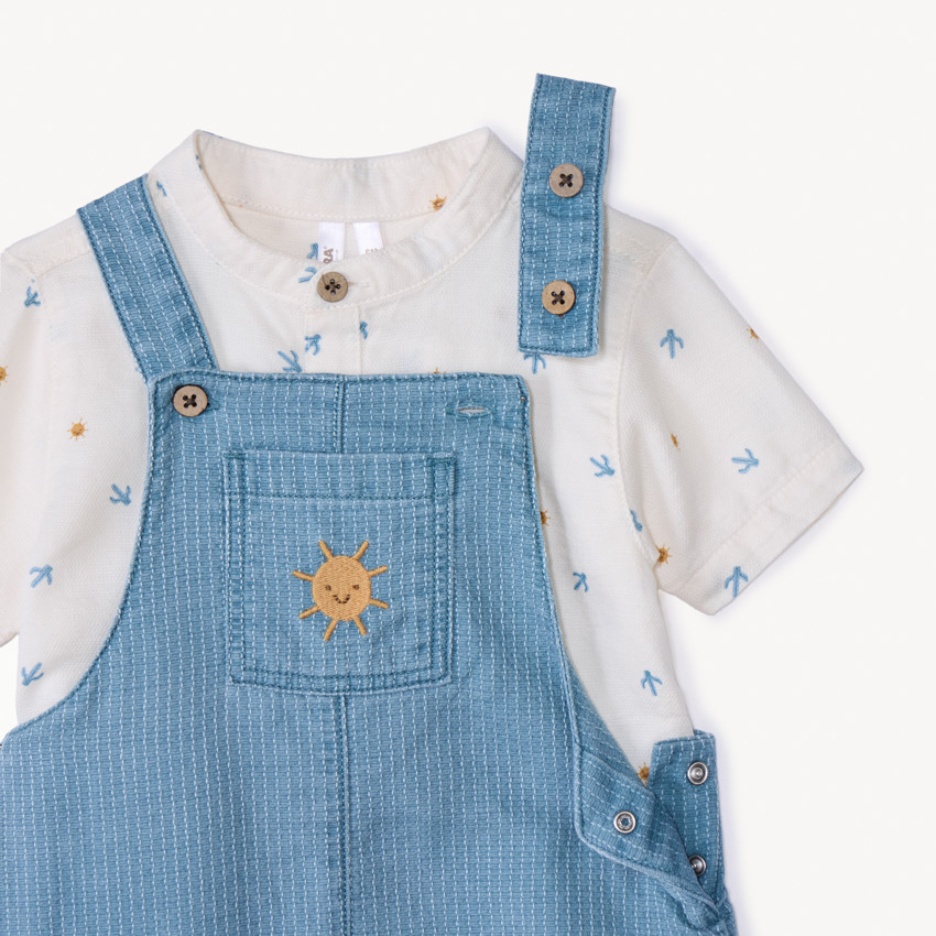 Ensemble chemise manches courtes et salopette motif soleil pour bébé garçon 